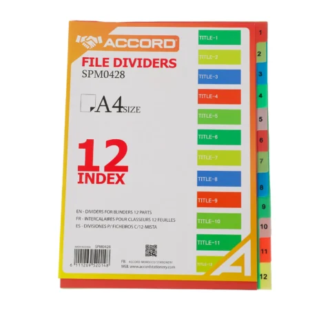 Intercalaires pour classeur A4 | Lot de 12 onglets | Organisation de dossiers