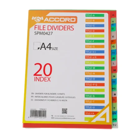 Intercalaires alphabétiques pour classeur A4 | Lot de 20 onglets