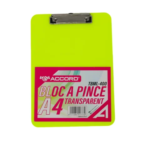 Bloc-notes à feuilles mobiles A4 | Avec pince | Transparent