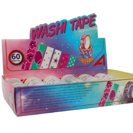 Rouleaux de ruban washi décoratif | Pour écoliers | Lot de 60
