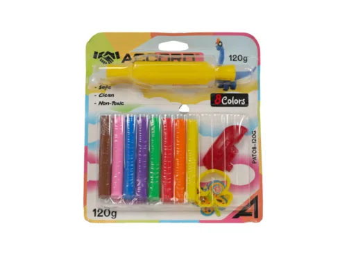 PATE A MODELER 8 COULEURS 120G+3 JOUETS +ROLLER ACCORD