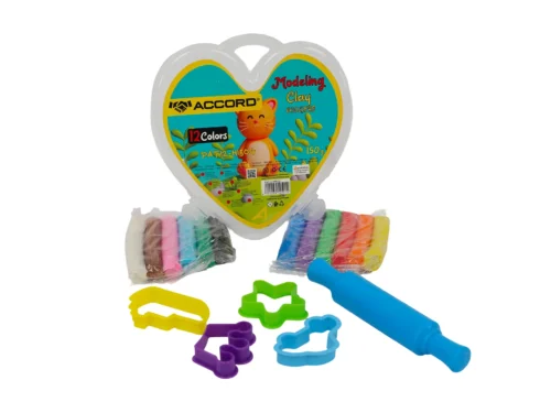 PATE A MODELER 8 PIECES 8 COULEURS COEUR 100+4MOULES ET ROULEAU ACCORD