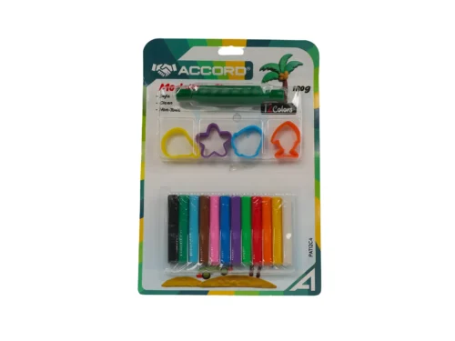 PATE A MODELER 12 COULEURS EN BLISTER 180G+4JOUETS+1 ROLLER ACCORD