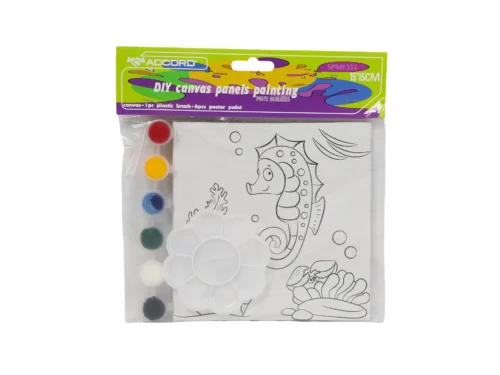 KIDS CANVAS 15*15CM +1PC BRUSH + 6 POSTER PAINT +PALET ACCORD